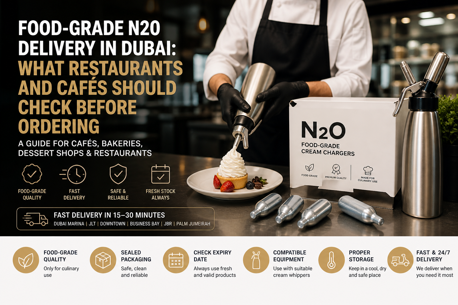 Food-Grade N2O Delivery in Dubai: What Restaurants and Cafés Should Check Before Ordering | Whip Delivery Dubai Blog