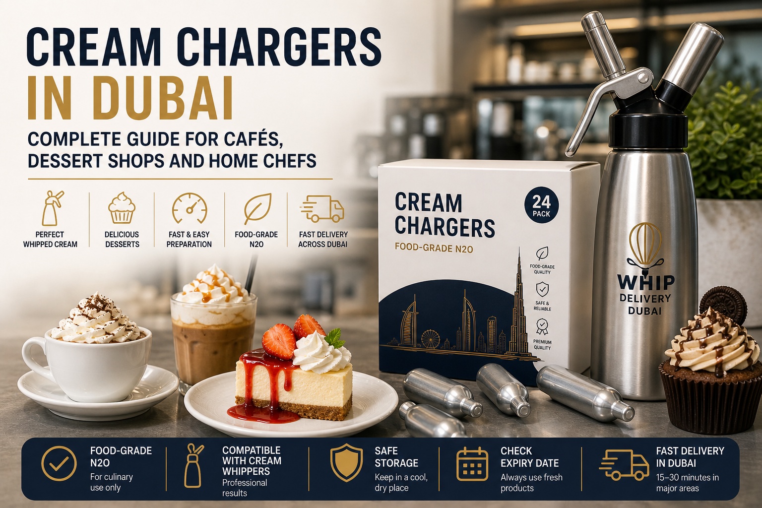 Cream Chargers in Dubai: Complete Guide for Cafés, Dessert Shops and Home Chefs | Whip Delivery Dubai Blog